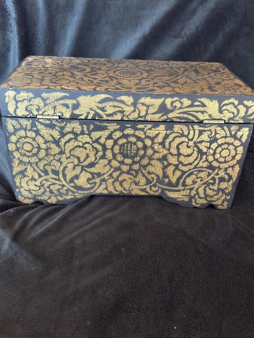 Gold Black Floral Jewelry Box - Elegant Vanity Organizer